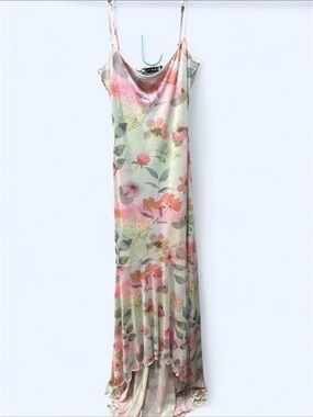 Floral Slip Maxi Dress in Pastel Pink & Green